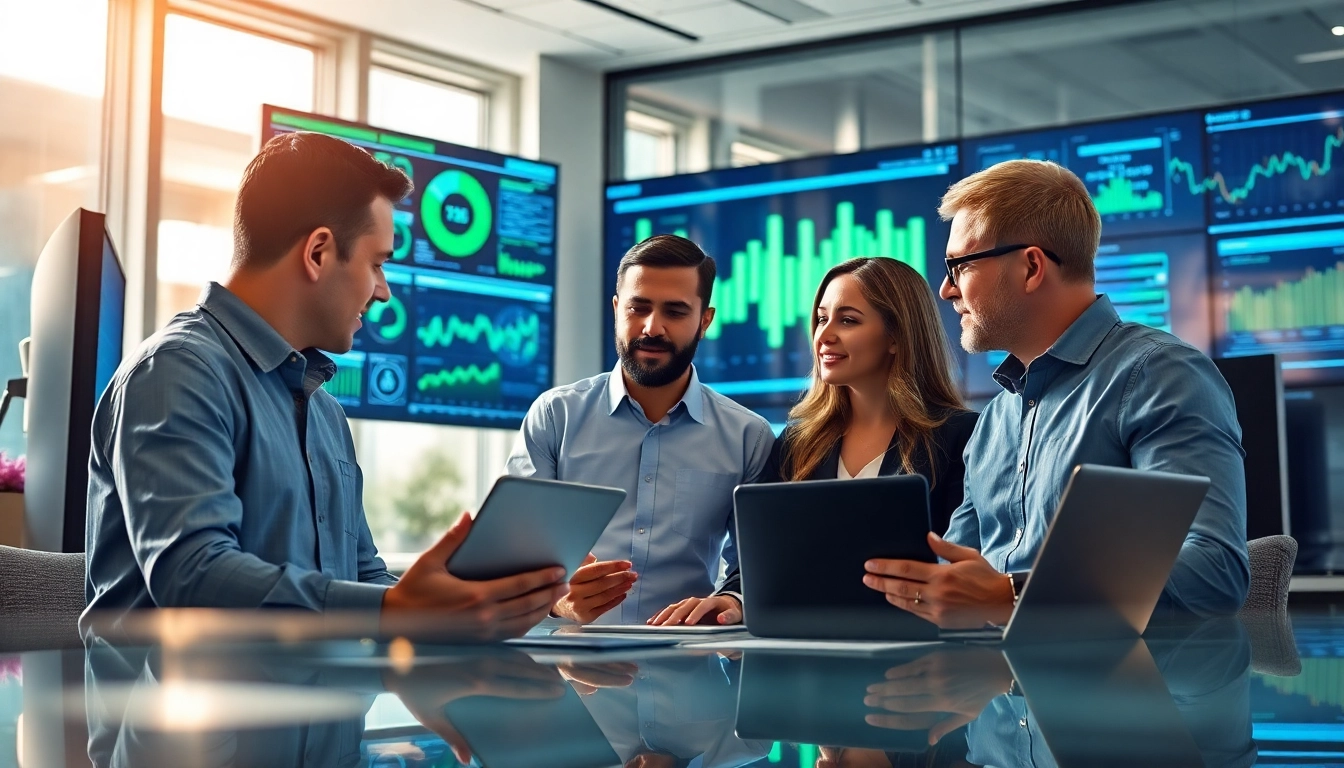 Team engaging in managed it service discussions in a bright, modern office.