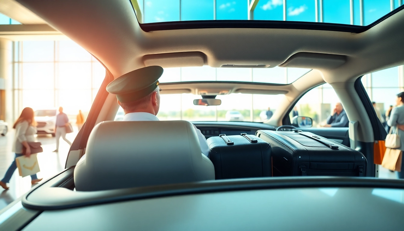 Experience seamless Private Airport Transfers with a professional driver in a luxury vehicle at the airport.