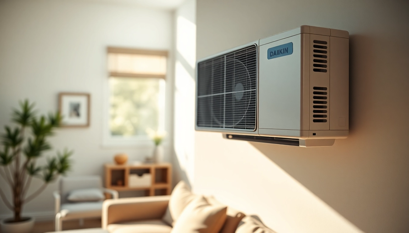 Install a daikin mini split ac in a stylish modern room with natural lighting.