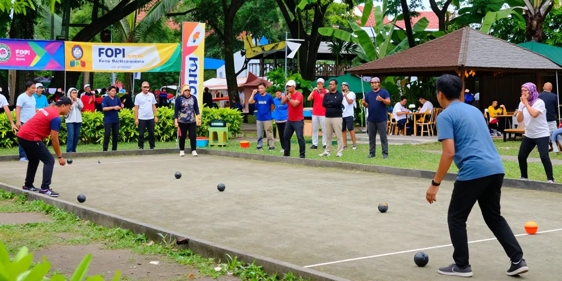Kompetisi petanque di fopikotabalikpap.org dalam suasana ceria di taman kota.