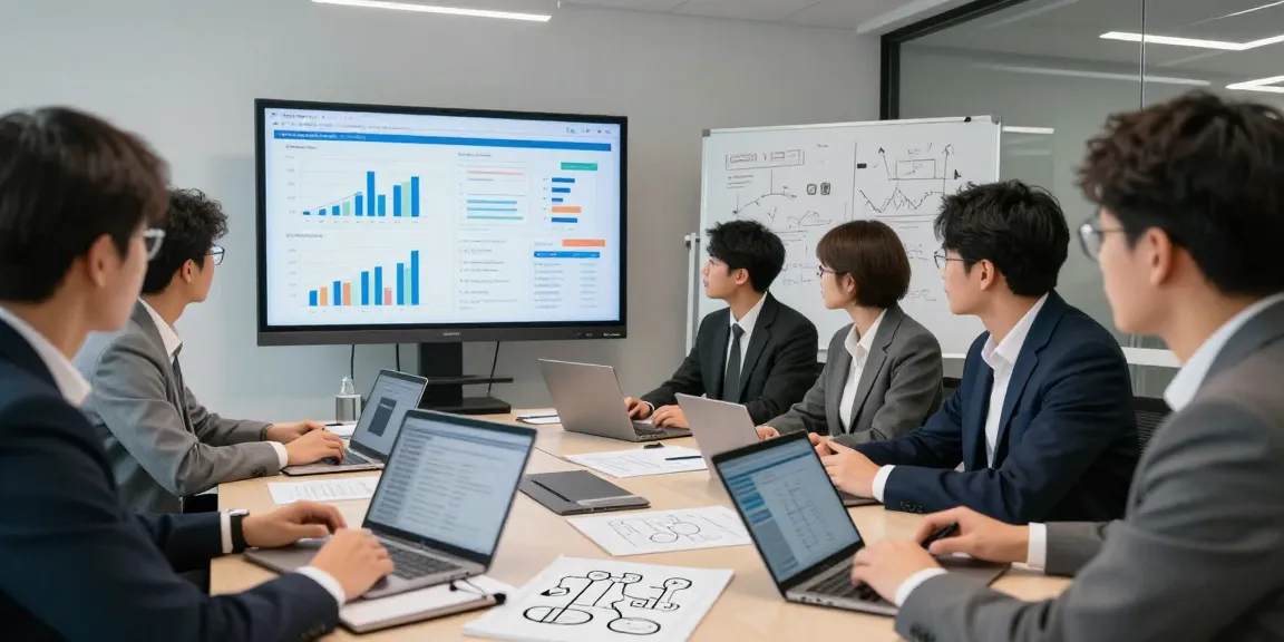 Tim auditor forensik di aafikotajakarta.org sedang berdiskusi dengan data dan grafik di kantor modern.