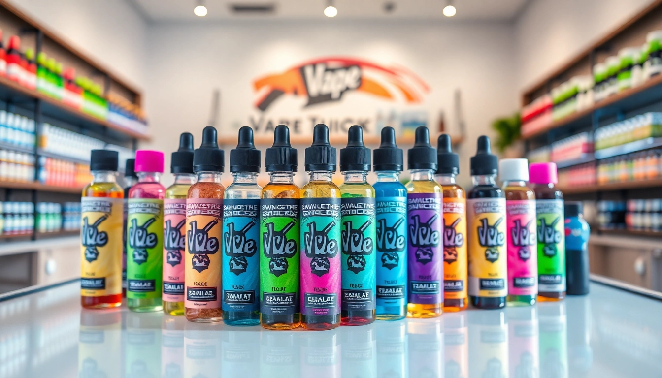Discover exotic vape juice depot products in a colorful showcase within a modern shop environment.