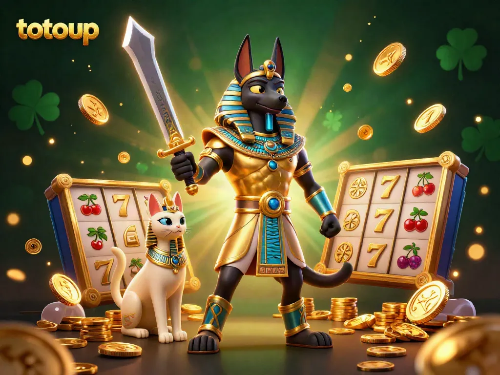 Engage with the thrilling slots action of totoup, featuring Anubis, Bastet, and vibrant jackpot elements.
