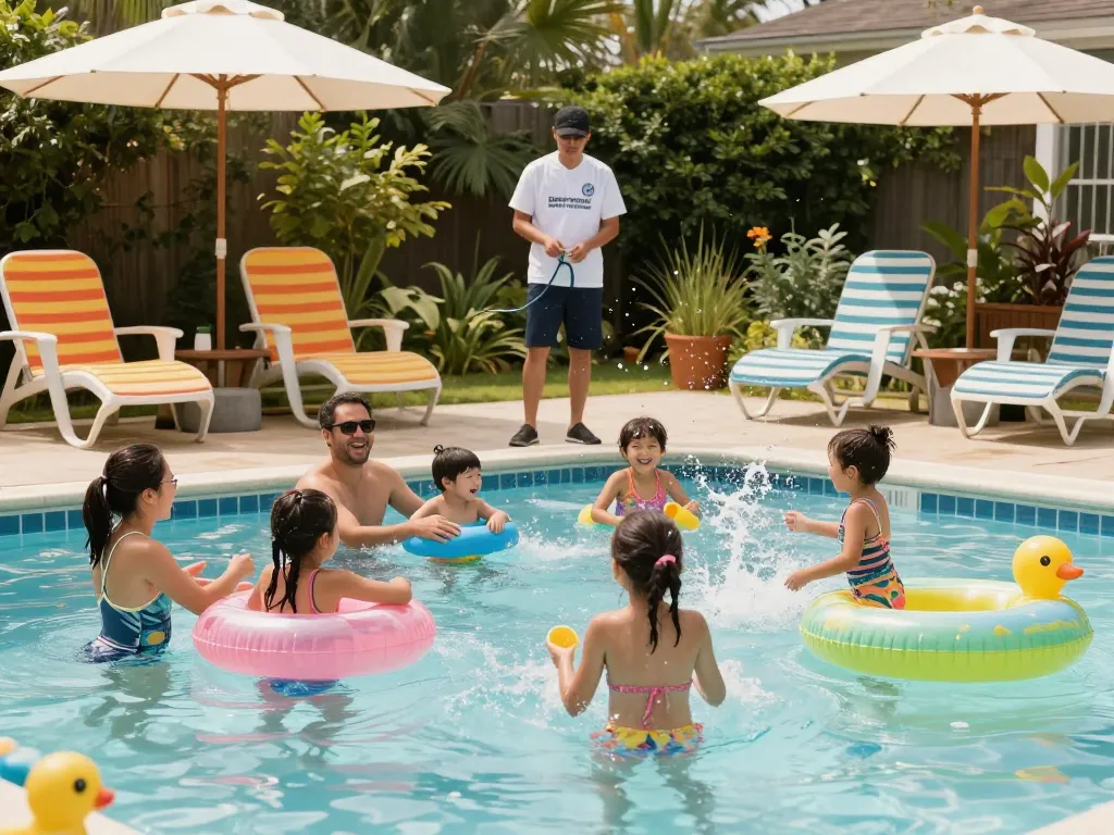 Dolphin Pool Services ensuring a safe and fun experience at a family pool gathering.