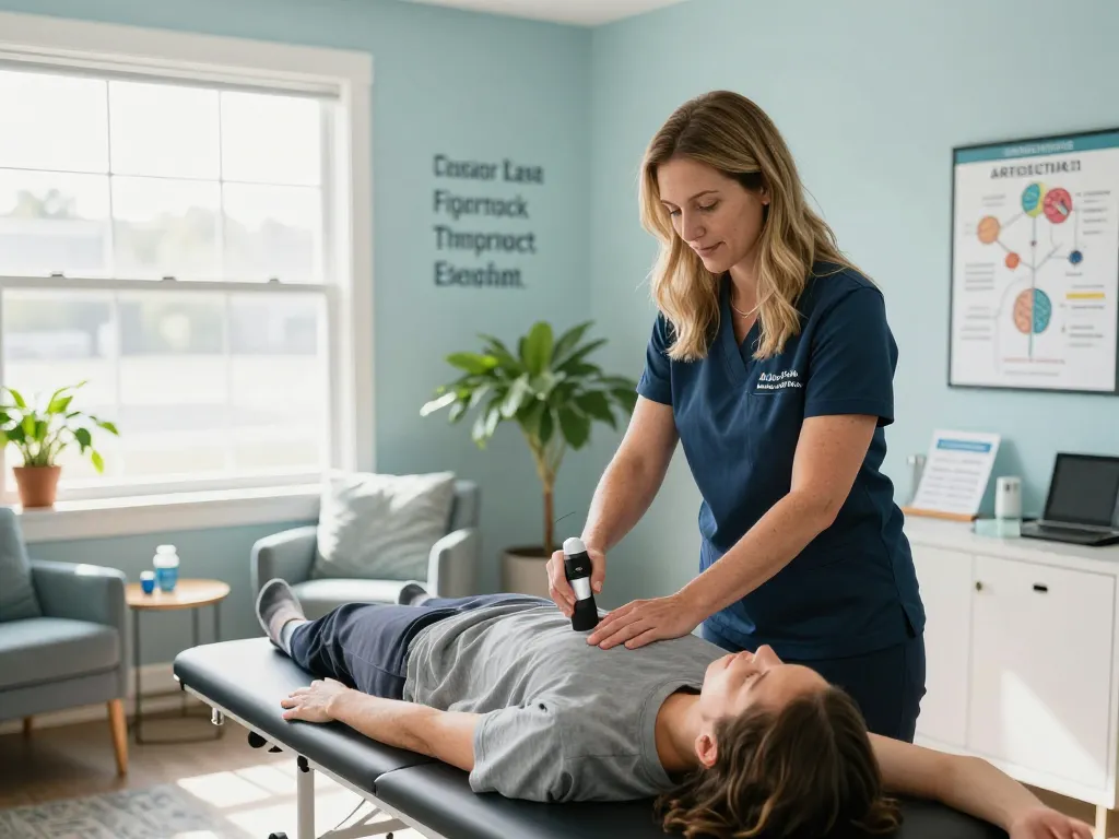 Chiropractic care Maine illustration showing patient receiving brain-based chiropractic adjustments in a welcoming office.
