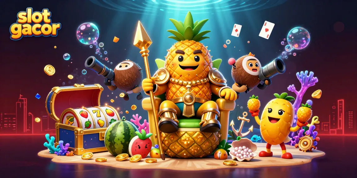Engage in exciting slot gacor games with the golden pineapple king, treasure, and vibrant elements.