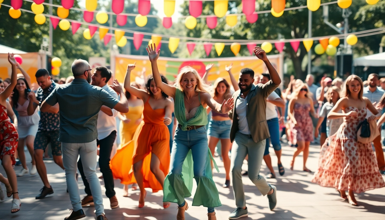 People movin and groovin at a lively festival, showcasing joyful energy and diversity.