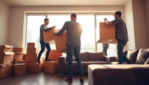 Toronto movers expertly handling furniture during a relocation in a bright apartment.