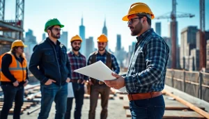 Skilled Manhattan General Contractor leading a construction project amidst a lively urban setting, highlighting professionalism.