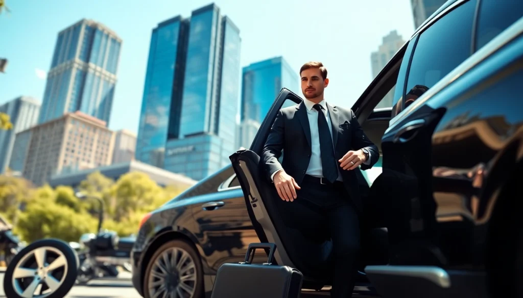 Experience Chauffeur Hire with a professional chauffeur welcoming clients outside a luxury car.