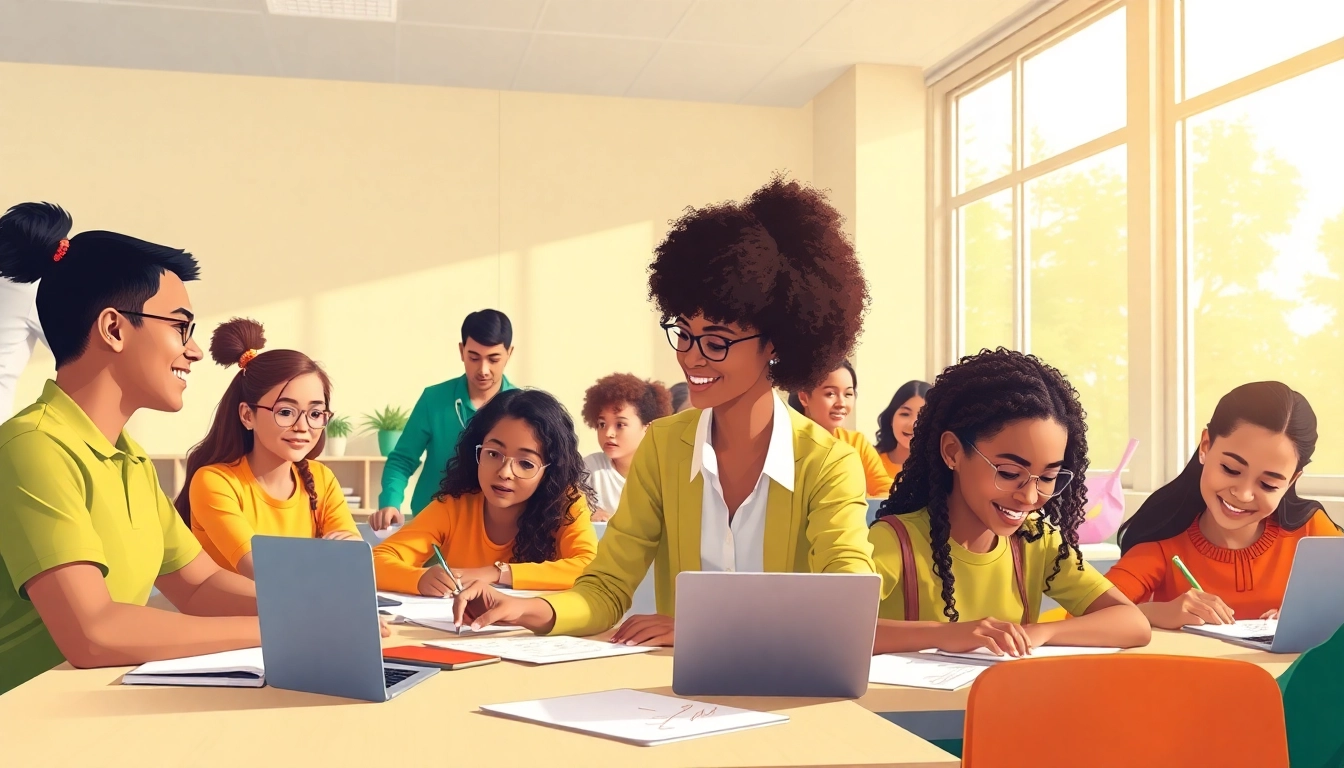 Education scene showcasing enthusiastic students participating in interactive learning activities.