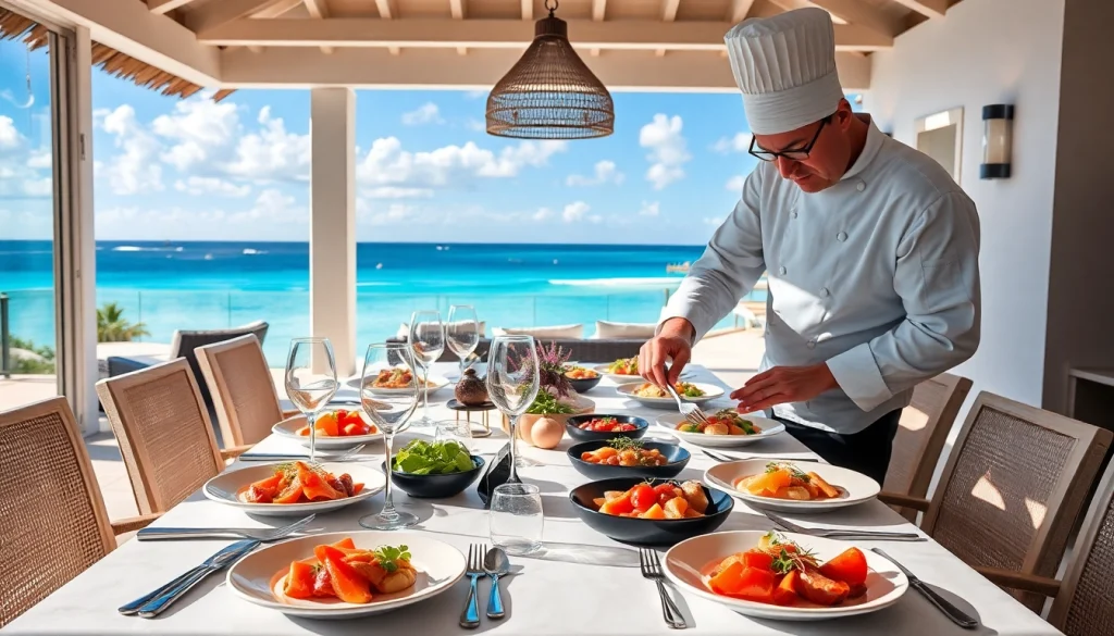 Sint Maarten private chef showcasing gourmet dishes in an elegant villa setting.