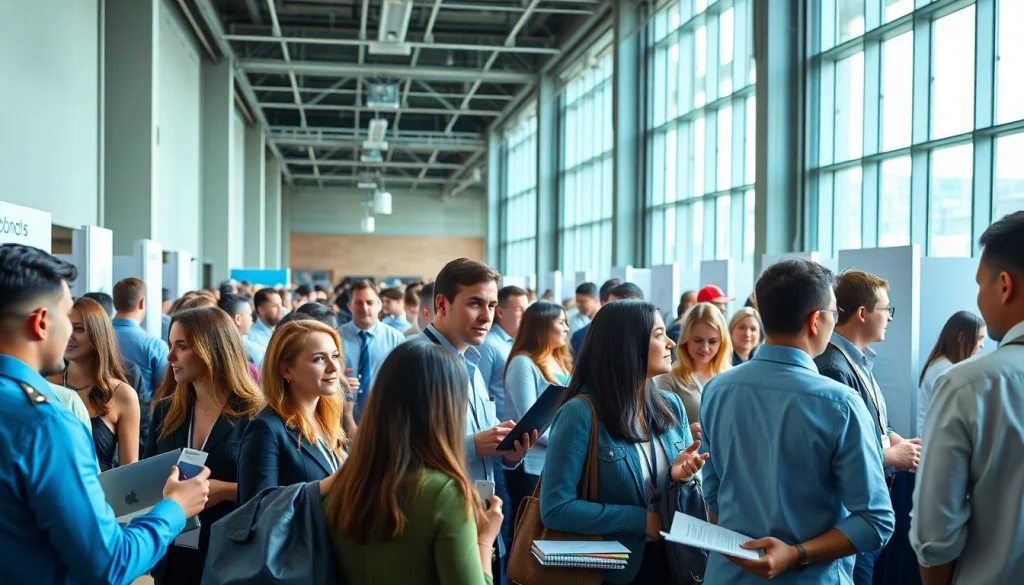 Engaged candidates showcasing Chicago jobs opportunities at a vibrant job fair.