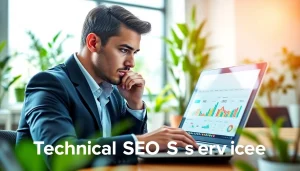 Enhance your site with technical SEO services, as shown through a marketer analyzing website metrics.