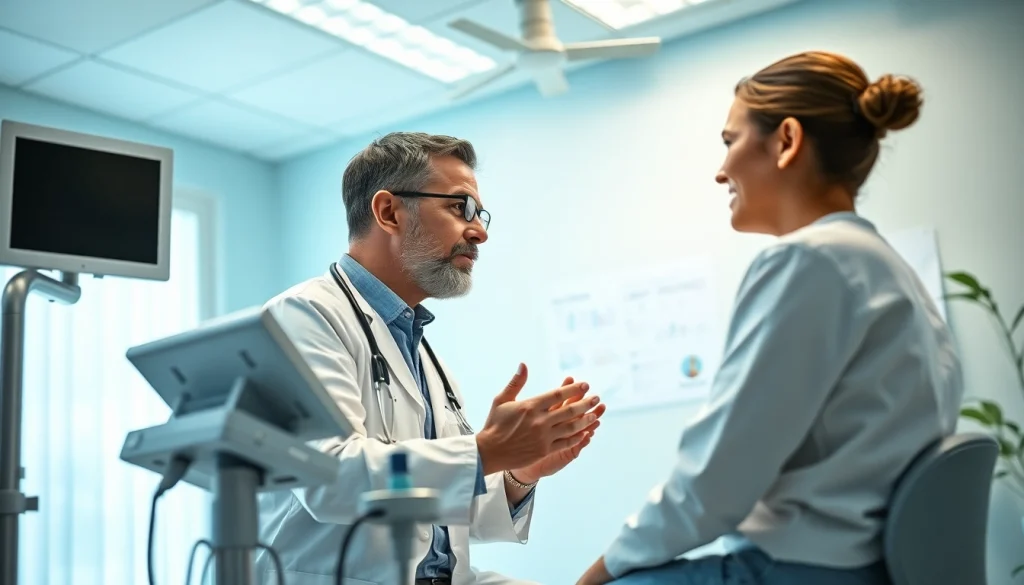 Health professional examining a patient in a bright and calming clinic.