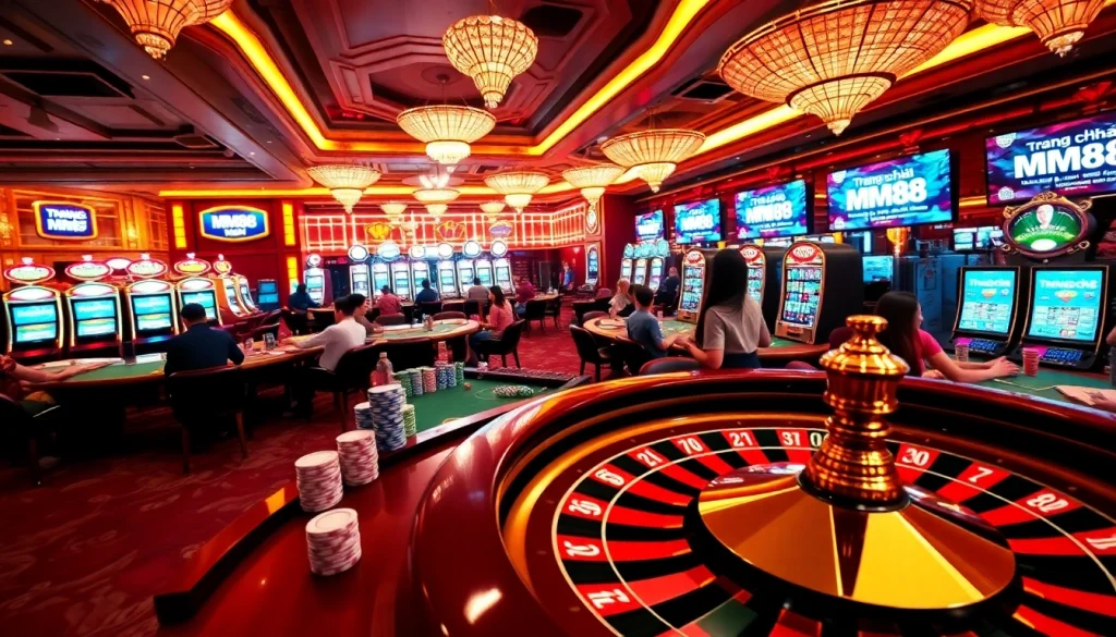 Experience the excitement of the casino with Trang chủ MM88, featuring vibrant poker games and colorful slot machines.