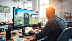 Engaging scene showcasing Freedom X in a vibrant creative workspace highlighting digital game design.