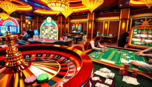 Experience thrilling betting at UU88 with vibrant casino tables and roulette wheels.