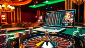 Players engaging with the thrilling 8KBET online gaming experience at a luxurious casino setting.
