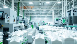 Produzione efficiente presso la fabbrica di dolcificanti, evidenziando tecnologie moderne.