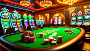 Experience the excitement of nhà cái rr88 with a vibrant casino scene filled with poker chips and roulette wheels.