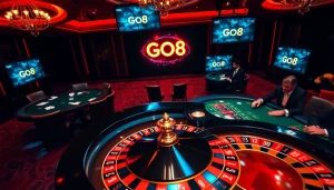 Engage with GO8 casino excitement featuring roulette and poker table action.