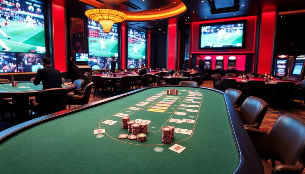 Experience high-stakes gambling with live football matches (trực tiếp bóng đá) and elegant casino settings.