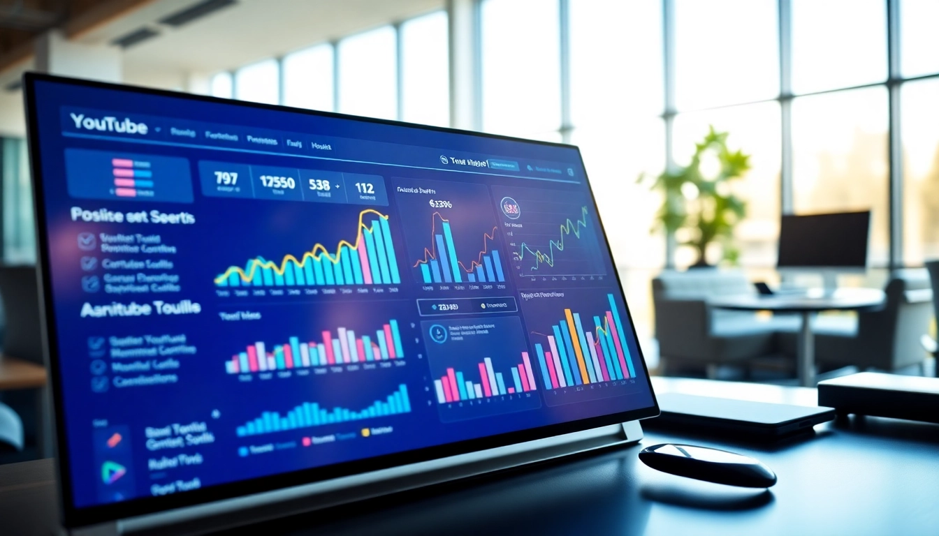 Visual representation of a youtube smm panel showcasing successful marketing metrics in a modern office.