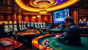 Experience the thrill of betting as qq88 to offers vibrant casino visuals featuring poker tables and slot machines.