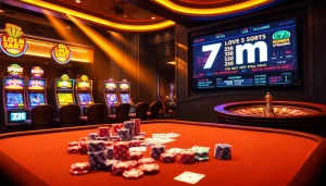 Players engage at a vibrant casino table featuring 7m betting insights and colorful chips.