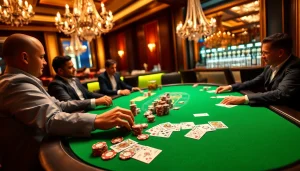 Engaging poker players at a luxurious table inspired by https://jun88buzz.info/, showcasing strategic gameplay.