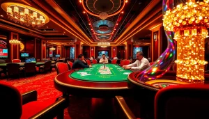 Players at a poker table showcase their skills in a lively F8bet casino atmosphere.