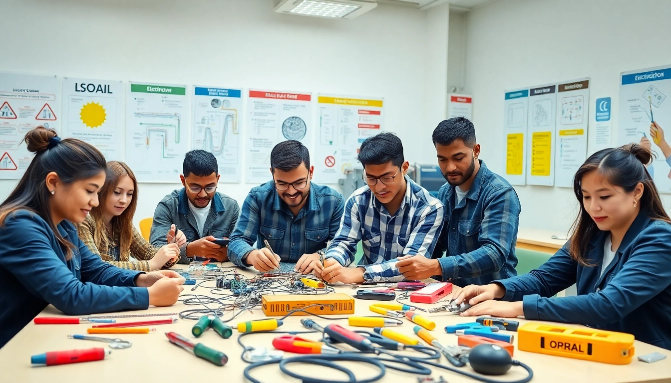 Hands-on training at an electrician trade school in Colorado, showcasing diverse students learning electrical skills.