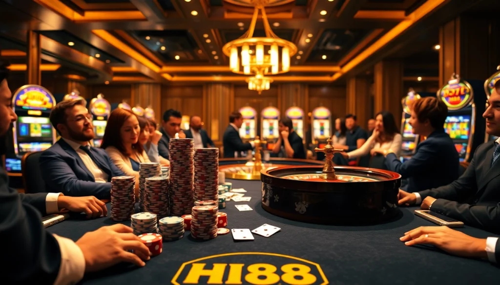 Experience the excitement at Hi88's luxurious casino table with chips and cards.