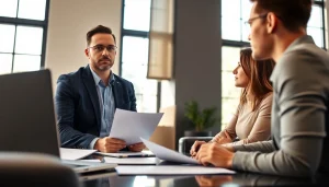 Public Adjuster Near Me assisting clients in a modern office.