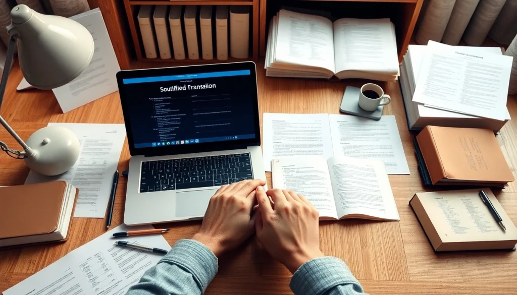 Professional translator focused on soudní překlad with documents and translation tools.