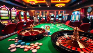 Exciting poker game at https://sunwin88.art/ with colorful chips and vibrant casino atmosphere.