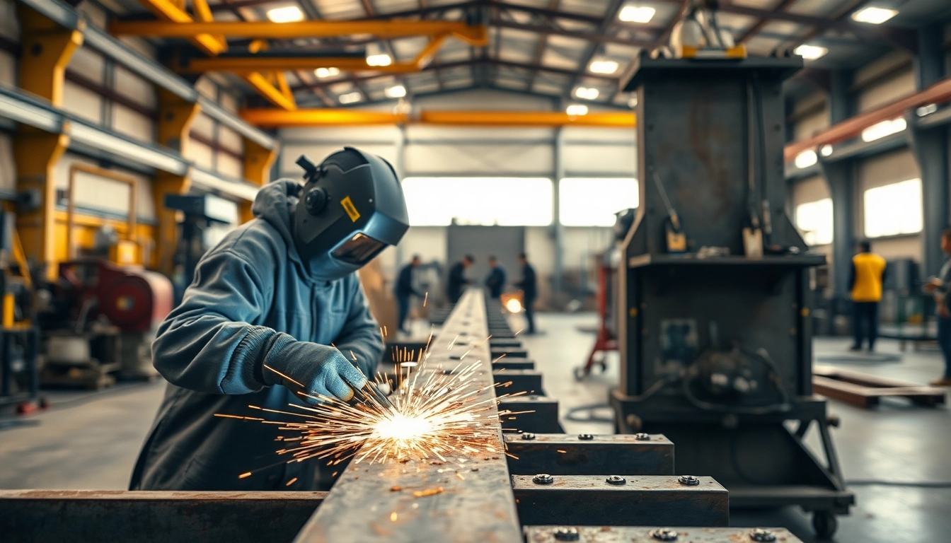 Crafting custom steel fabrication with skilled welders in an industrial workshop.