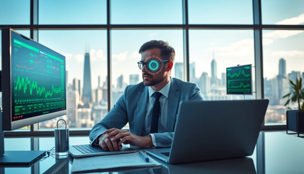 Analyze ai stocks to buy with a professional stock market analyst in a bright office.