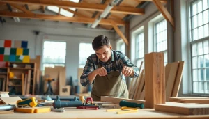 Carpentry Apprenticeship Near Me in a bright workshop with a focused carpenter.