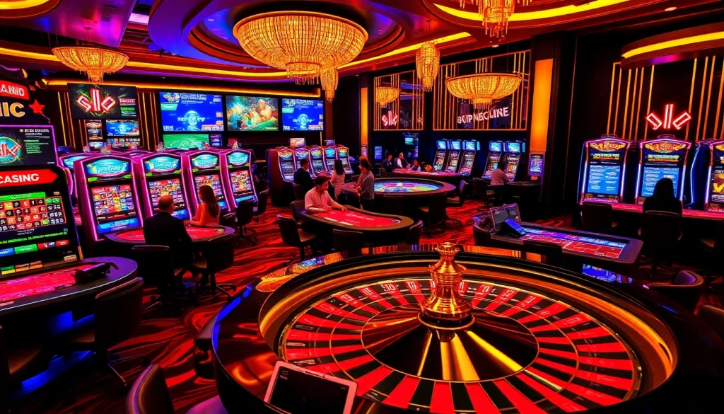 Players enjoying games at SODO Casino, featuring vibrant gambling tables and lively atmosphere.