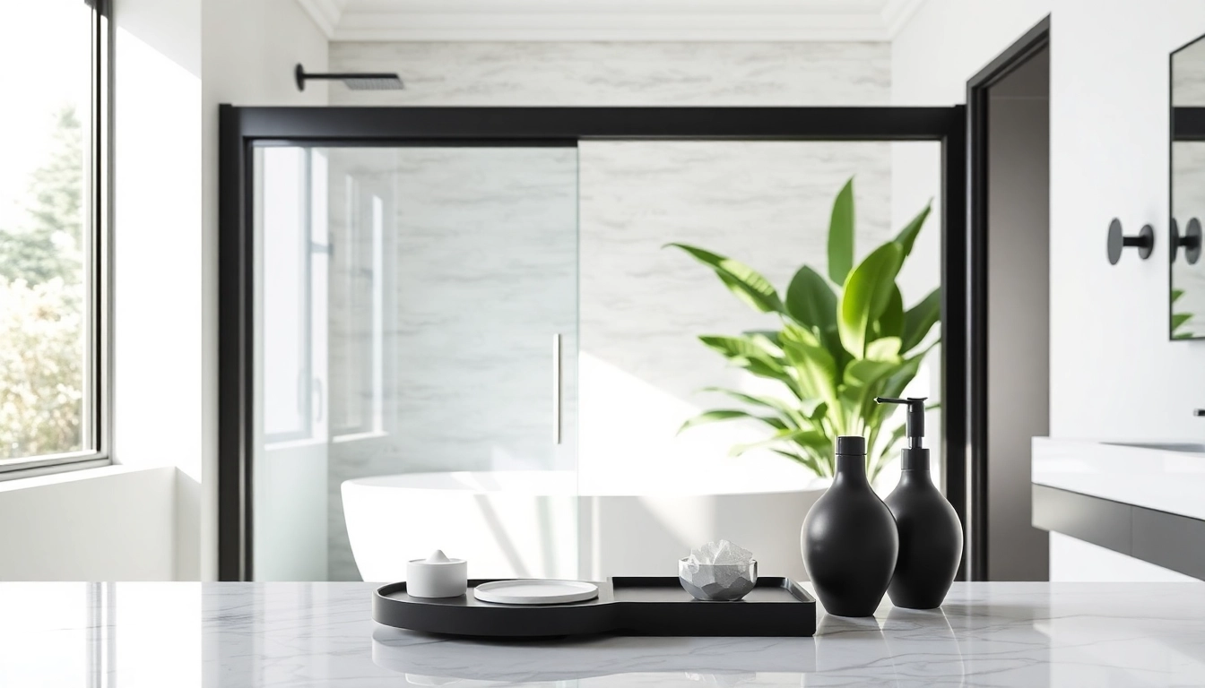 View of a stylish shower door black frame in a modern bathroom, enhancing its elegant look.