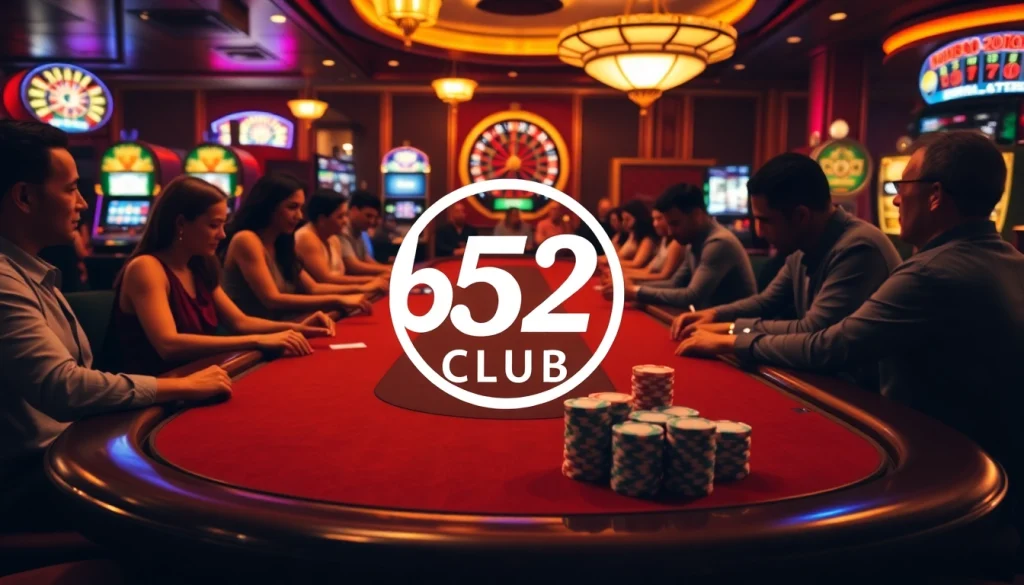 Betting action at b52 club casino with poker chips and vibrant games.