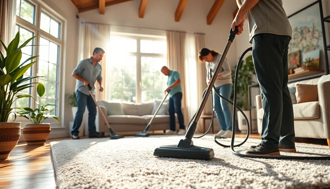 Local carpet cleaners efficiently restoring a vibrant rug in a bright, inviting living room.