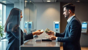 Menyimpan deposit 1k di bank dengan teller yang ramah dan efisien.