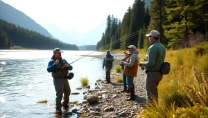 Engaging fly fishing lessons near me with an instructor guiding students on the riverbank.