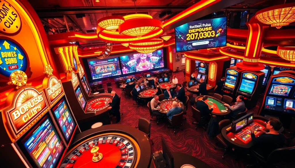 Engaging casino scene illustrating players enjoying games while promoting deposit pulsa Naga169.