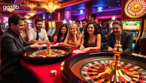 Experience the excitement of gambling at gg88bz with vibrant casino tables and players enjoying their games.