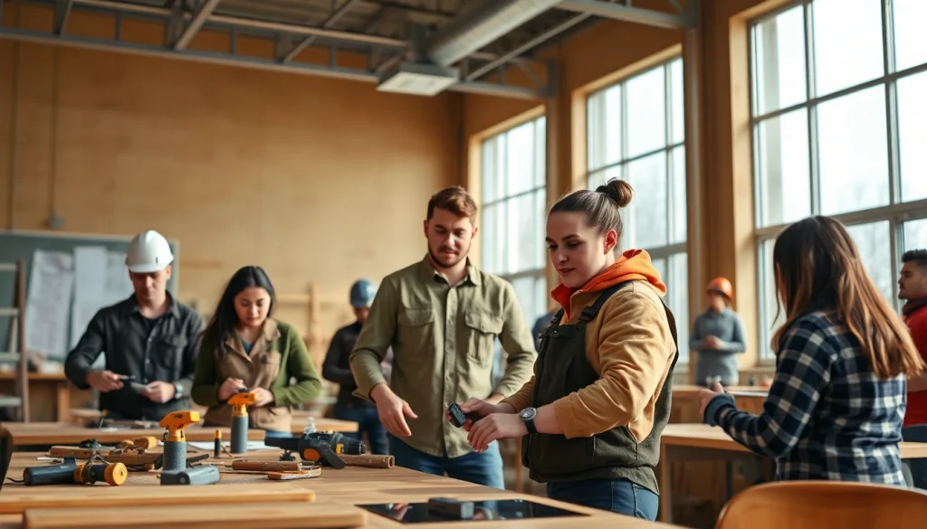 Students practicing at construction trade schools in Texas, engaging in hands-on learning.