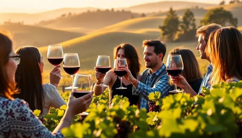 Engaging winery membership event with diverse participants enjoying wine in a picturesque vineyard.